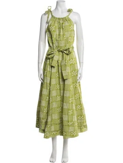 Pre-owned Julia Amory Printed Long Dress In Green