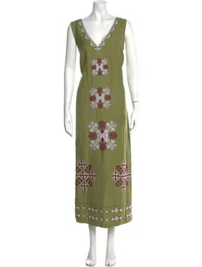 Pre-owned Julia Amory Printed Long Dress In Green