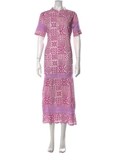 Pre-owned Julia Amory Printed Long Dress In Pink