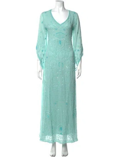 Pre-owned Julia Amory Printed Long Dress W/ Tags In Blue