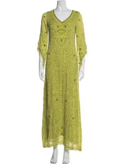 Pre-owned Julia Amory Printed Long Dress W/ Tags In Green