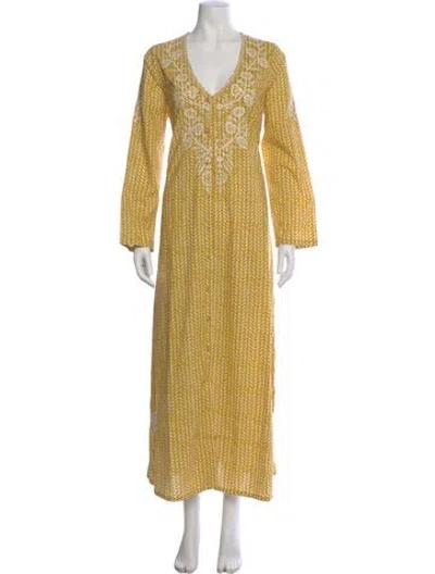 Pre-owned Julia Amory Printed Long Dress W/ Tags In Yellow