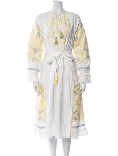 Pre-owned Julia Amory Printed Long Dress In White