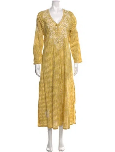 Pre-owned Julia Amory Printed Long Dress In Yellow
