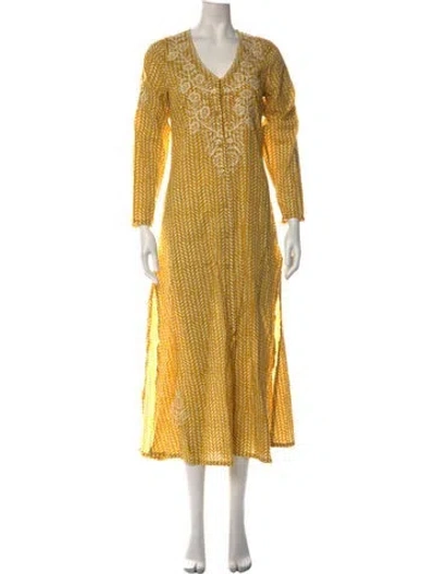 Pre-owned Julia Amory Printed Long Dress In Yellow