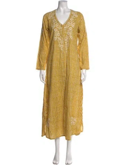 Pre-owned Julia Amory Printed Long Dress In Yellow