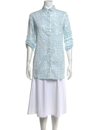 Pre-owned Julia Amory Printed Long Sleeve Button-up Top In Blue