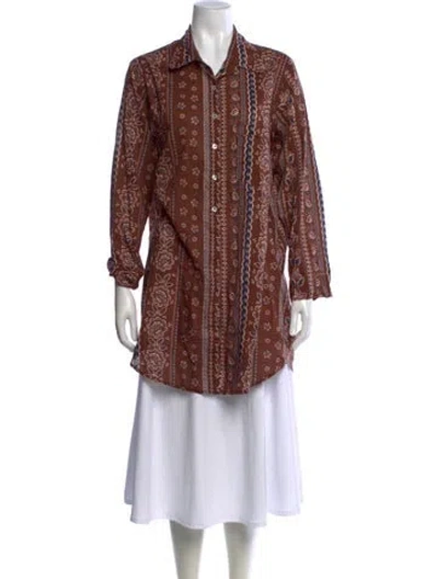 Pre-owned Julia Amory Printed Long Sleeve Button-up Top In Brown