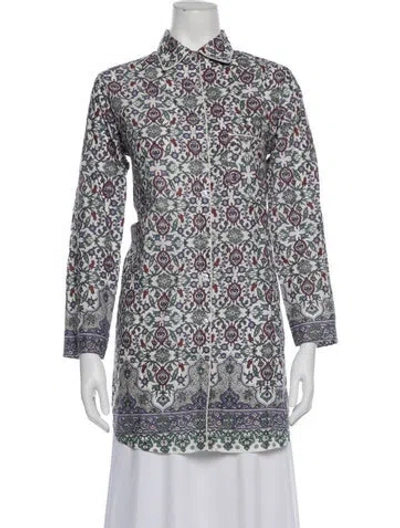 Pre-owned Julia Amory Printed Long Sleeve Button-up Top In Multicolor
