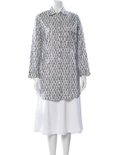 Pre-owned Julia Amory Printed Long Sleeve Button-up Top W/ Tags In White