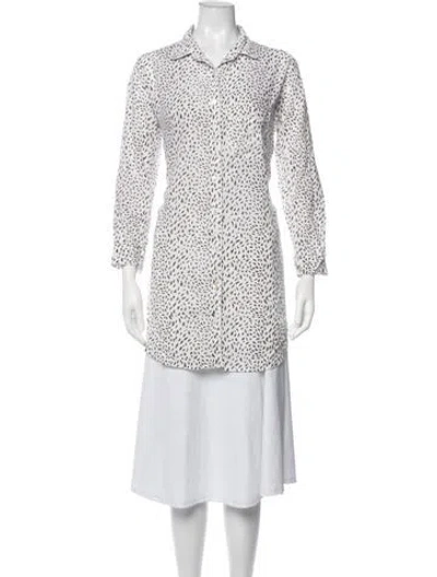 Pre-owned Julia Amory Printed Long Sleeve Button-up Top In White