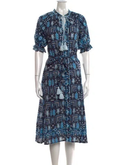 Pre-owned Julia Amory Printed Midi Length Dress In Blue