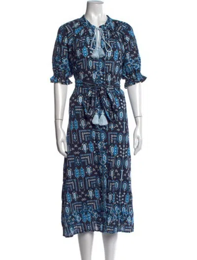 Pre-owned Julia Amory Printed Midi Length Dress In Blue