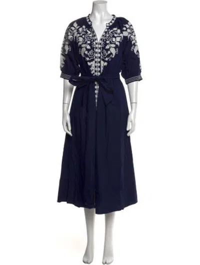 Pre-owned Julia Amory Printed Midi Length Dress In Blue