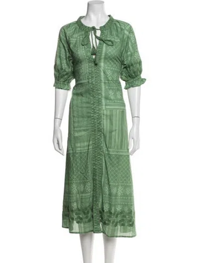 Pre-owned Julia Amory Printed Midi Length Dress In Green