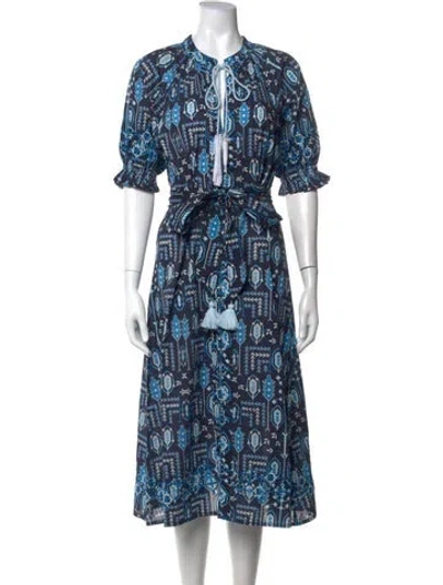 Pre-owned Julia Amory Printed Midi Length Dress W/ Tags In Blue