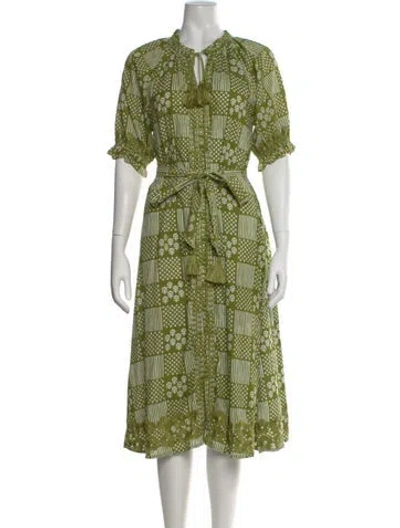 Pre-owned Julia Amory Printed Midi Length Dress W/ Tags In Green