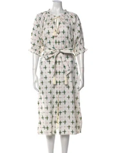Pre-owned Julia Amory Printed Midi Length Dress W/ Tags In White
