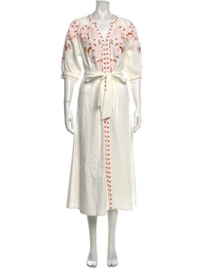 Pre-owned Julia Amory Printed Midi Length Dress In White
