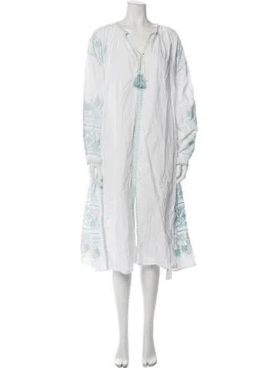 Pre-owned Julia Amory Printed Midi Length Dress In White