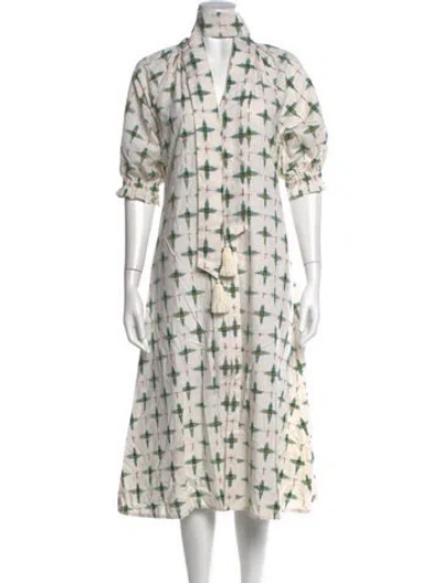Pre-owned Julia Amory Printed Midi Length Dress In White
