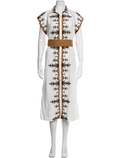 Pre-owned Julia Amory Printed Midi Length Dress In White