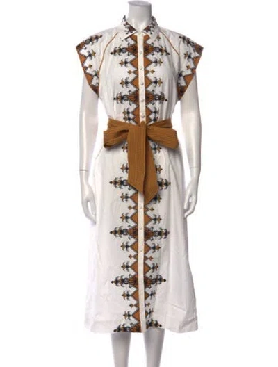 Pre-owned Julia Amory Printed Midi Length Dress In White