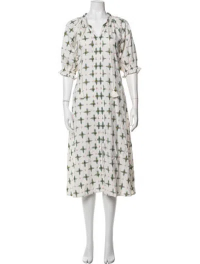Pre-owned Julia Amory Printed Midi Length Dress In White