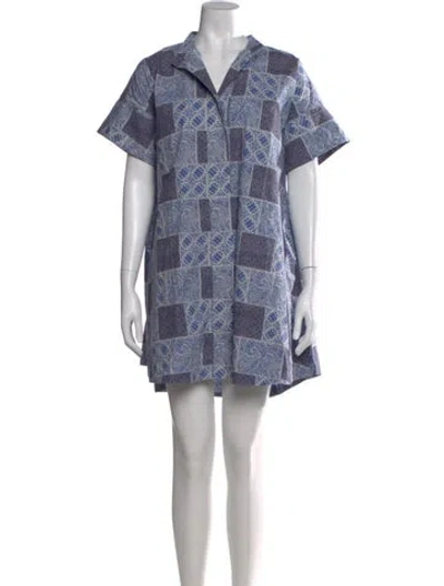 Pre-owned Julia Amory Printed Mini Dress In Blue