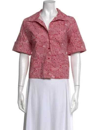 Pre-owned Julia Amory Printed Short Sleeve Top In Red