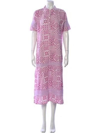 Pre-owned Julia Amory Printed Short Sleeve Tunic In Purple