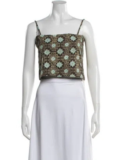 Pre-owned Julia Amory Printed Square Neckline Crop Top In Blue