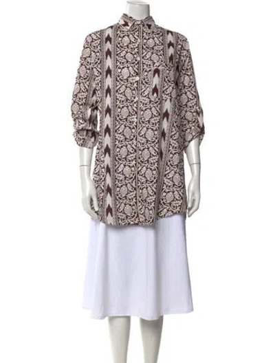 Pre-owned Julia Amory Printed Three-quarter Sleeve Button-up Top In Multi