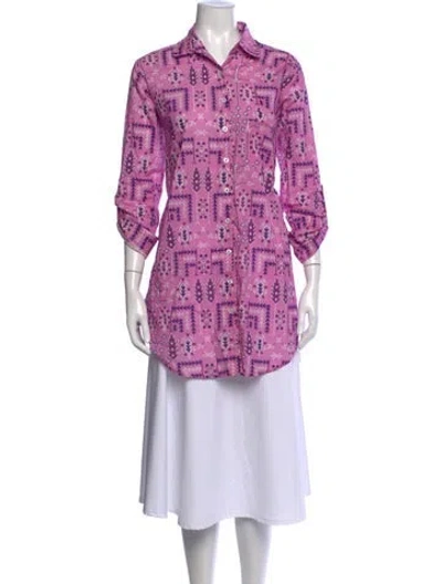 Pre-owned Julia Amory Printed Three-quarter Sleeve Button-up Top In Purple
