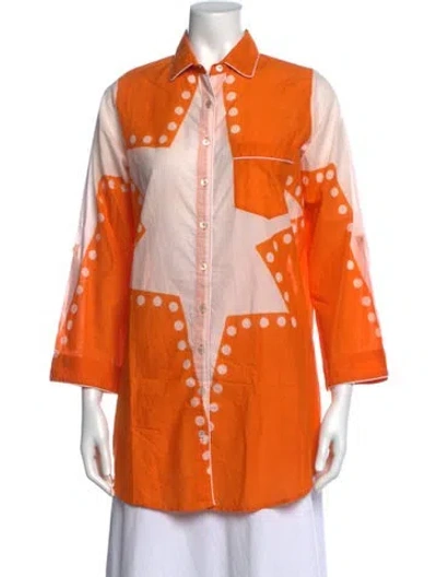 Pre-owned Julia Amory Printed Three-quarter Sleeve Button-up Top W/ Tags In Orange