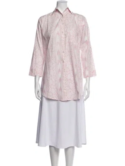Pre-owned Julia Amory Printed Three-quarter Sleeve Button-up Top W/ Tags In Pink