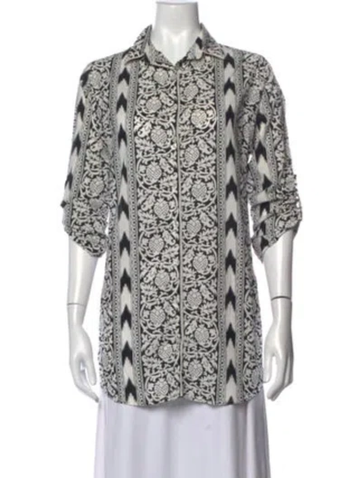Pre-owned Julia Amory Printed Three-quarter Sleeve Top In White