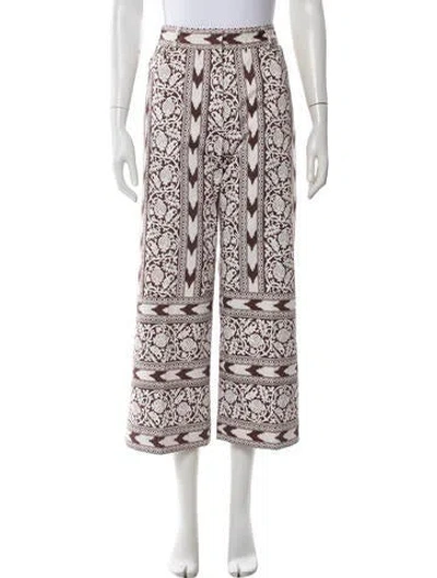 Pre-owned Julia Amory Printed Wide Leg Pants In White