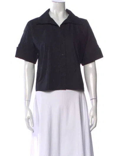 Pre-owned Julia Amory Short Sleeve Button-up Top In Black