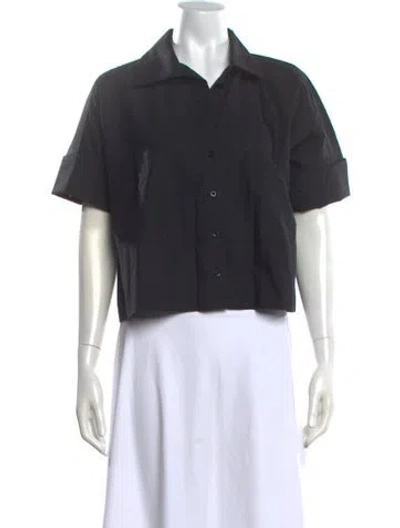 Pre-owned Julia Amory Short Sleeve Button-up Top In Black