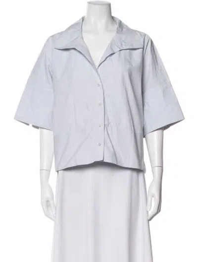 Pre-owned Julia Amory Short Sleeve Button-up Top In Blue