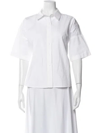 Pre-owned Julia Amory Short Sleeve Button-up Top In White