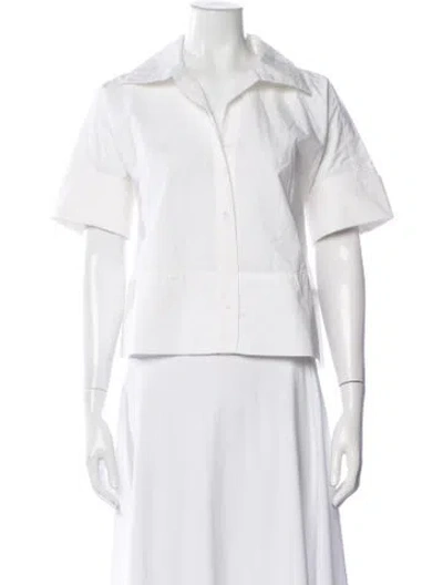 Pre-owned Julia Amory Short Sleeve Button-up Top In White