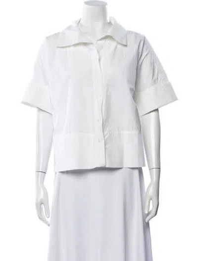 Pre-owned Julia Amory Short Sleeve Button-up Top In White