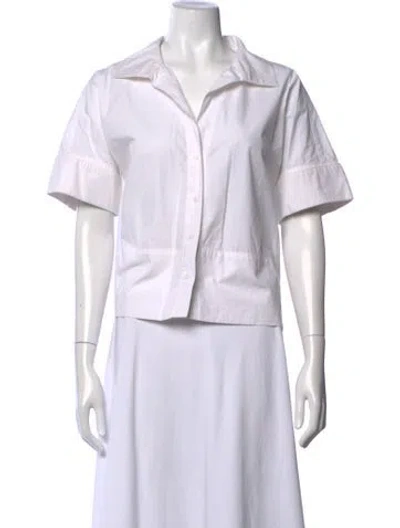 Pre-owned Julia Amory Short Sleeve Button-up Top In White