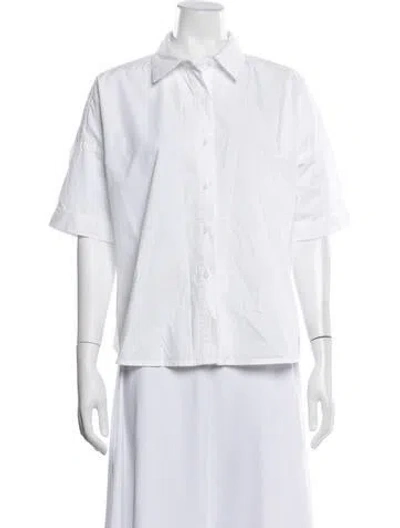 Pre-owned Julia Amory Short Sleeve Button-up Top In White