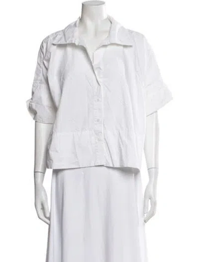 Pre-owned Julia Amory Short Sleeve Button-up Top In White
