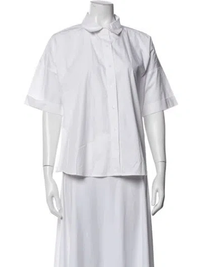 Pre-owned Julia Amory Short Sleeve Button-up Top In White