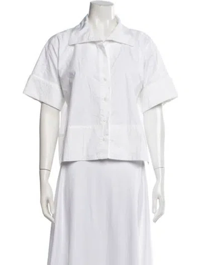 Pre-owned Julia Amory Short Sleeve Button-up Top In White