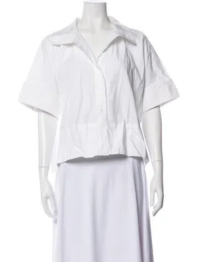 Pre-owned Julia Amory Short Sleeve Button-up Top In White